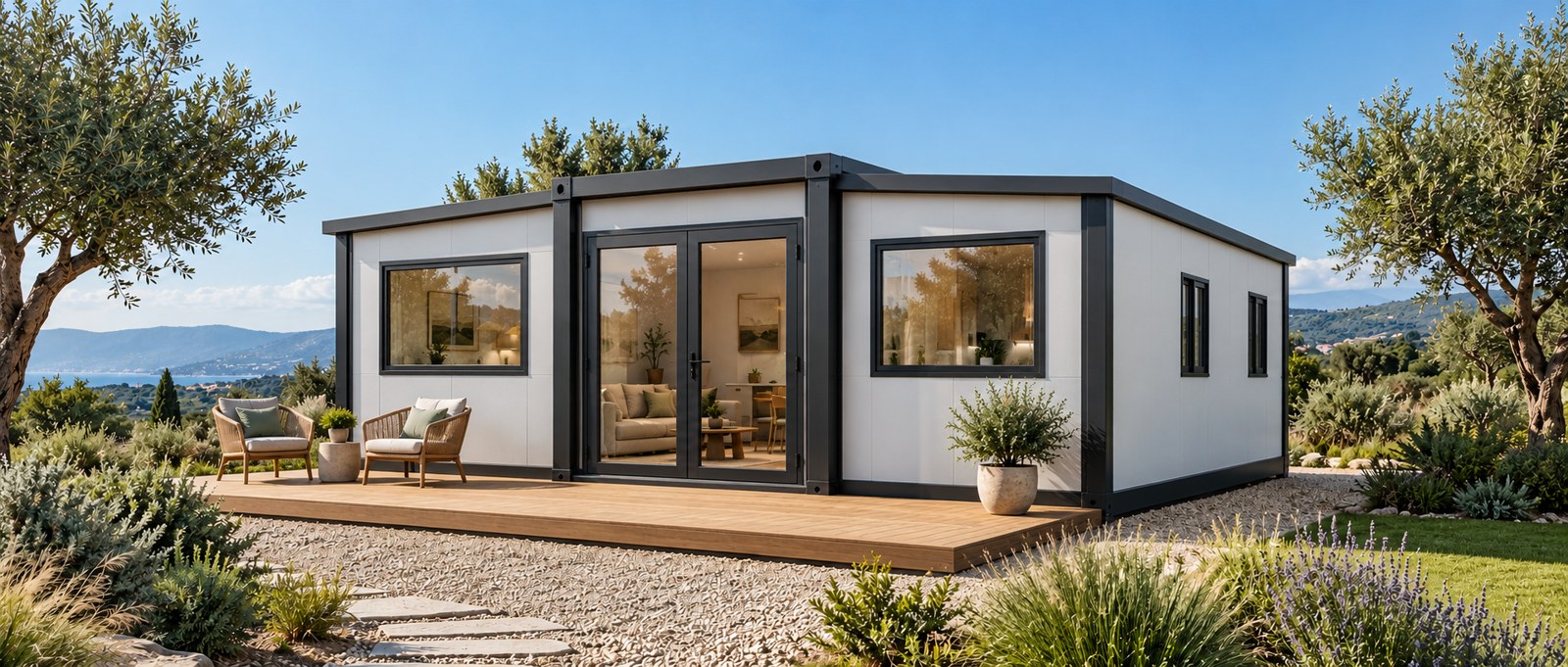 Inspiração para uma casa expansível com deck e jardim